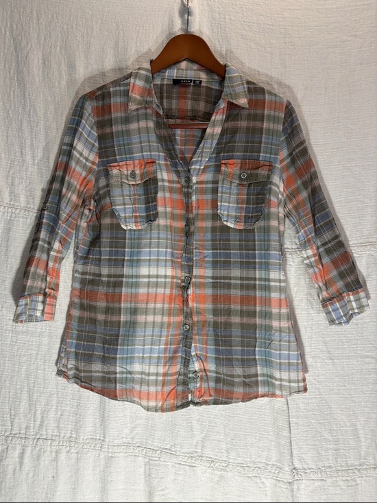 a.n.a Tops - a.n.a Plaid Button-Down Shirt in Orange, Blue, Green 100% cotton lightweight